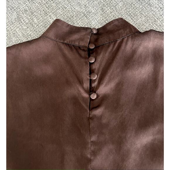 EUC Jenny Han Rich Brown 100% Silk Wrap Midi Dress‎ Size M V-Neck Slip Dress - Picture 4 of 10
